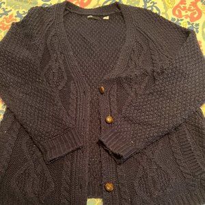 Cozy Dark Blue Oversize Cable Knit Cardigan Sweater Sz M
